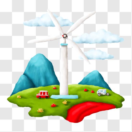 Descarga Idílico molino de viento en un paisaje verde PNG En Línea -  Creative Fabrica