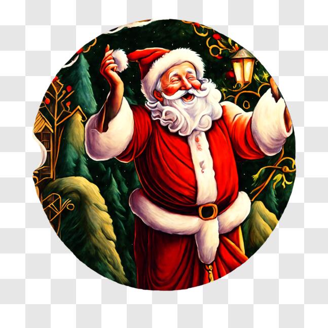 Download Santa Claus with Arms Outstretched in Festive Scene PNG Online ...