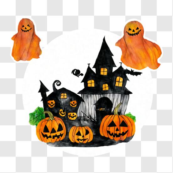 Árvore de halloween com cara assustadora. imagem do ícone do doodle. desenho  de autocolante de desenho animado