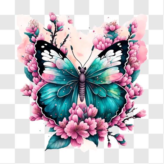 Télécharger Papillon sur des fleurs roses - Décoration artistique pour la  maison PNG En Ligne - Creative Fabrica
