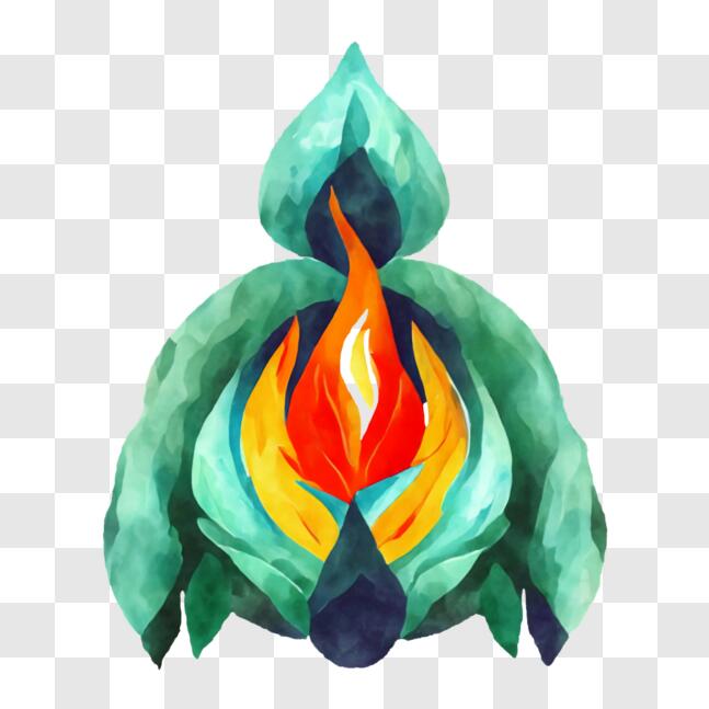 Download Green and Blue Flower with Flames - Icon of Fire, Energy ...