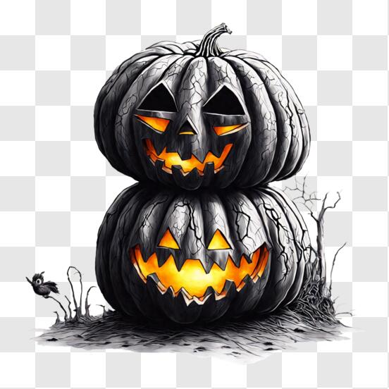 Baixe Arte Assustadora de Halloween: Desenho de Abóbora com Lanternas de  Jack-o'-Lantern PNG - Creative Fabrica