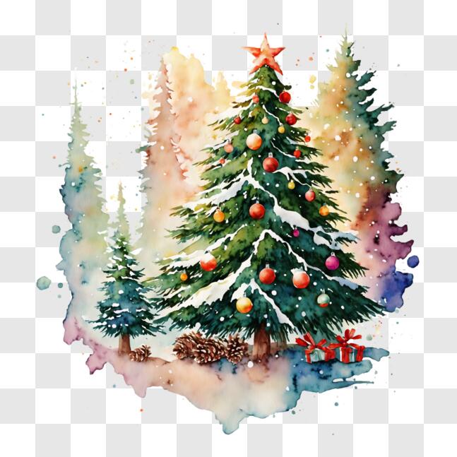 Download Festive Christmas Tree Painting in a Winter Wonderland PNG ...