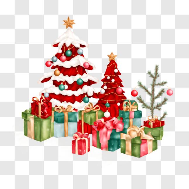 Download Festive Christmas Tree with Presents and Ornaments PNG Online ...