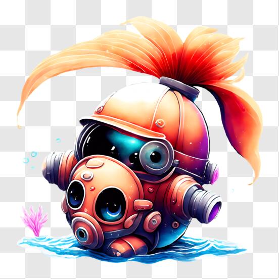 Download Funny Cartoon Character in Orange Diving Suit PNG Online -  Creative Fabrica