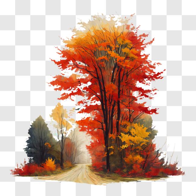 Download Vibrant Autumn Forest Painting with Colorful Trees PNG Online ...