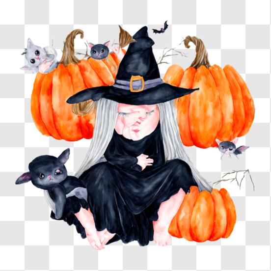 Baixe Bruxa Assustadora de Halloween com Gato Preto e Abóbora PNG -  Creative Fabrica