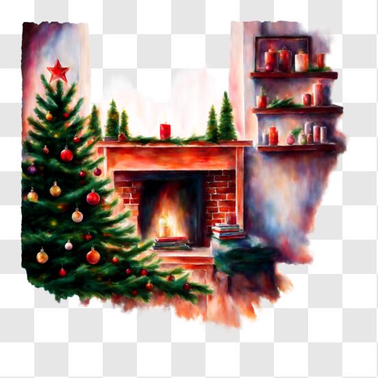 Cute kawaii christmas fireplace illustration Illustration Stock