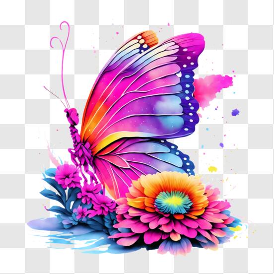 Télécharger Papillon coloré sur les fleurs - Œuvre d'art