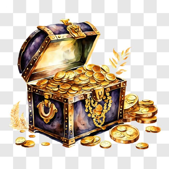 Download Open Treasure Chest Filled with Gold Coins and Feathers PNGs ...