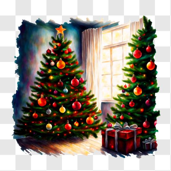 Scarica Alberi di Natale festosi con ornamenti colorati PNG Online - Creative  Fabrica