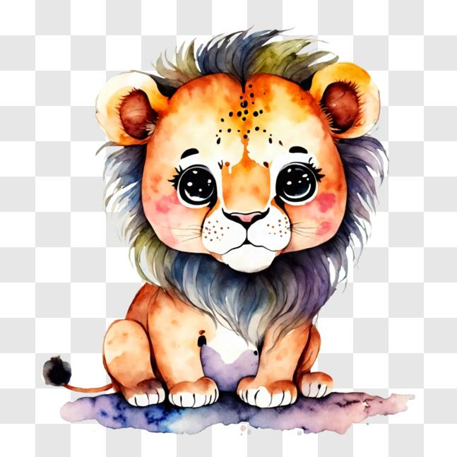 Download Adorable Watercolor Lion Sitting and Looking Up PNG Online ...