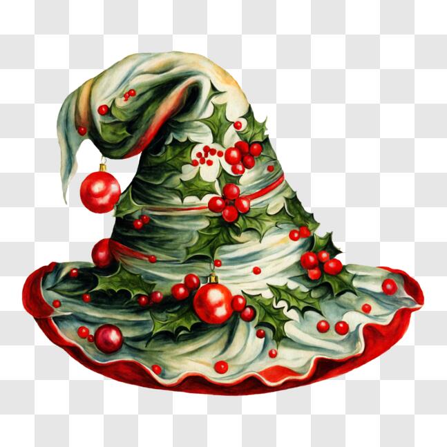 Download Festive Witch's Hat Decorated with Holly Berries and Ornaments ...