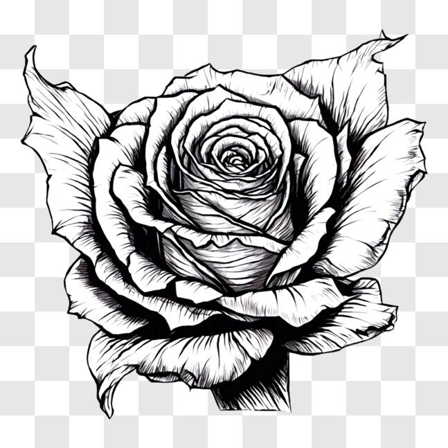 Download Black and White Rose Heart Drawing - Royalty Free Vector Art ...