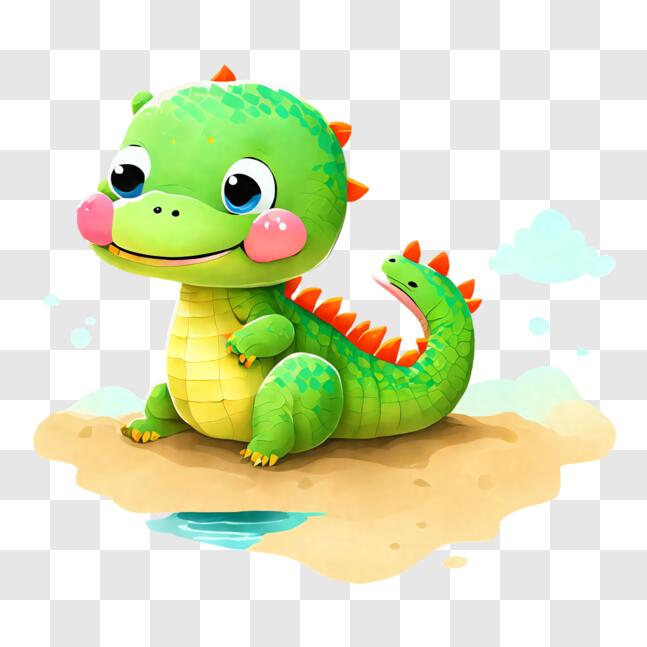 Download Smiling Dinosaur on the Shoreline PNG Online - Creative Fabrica