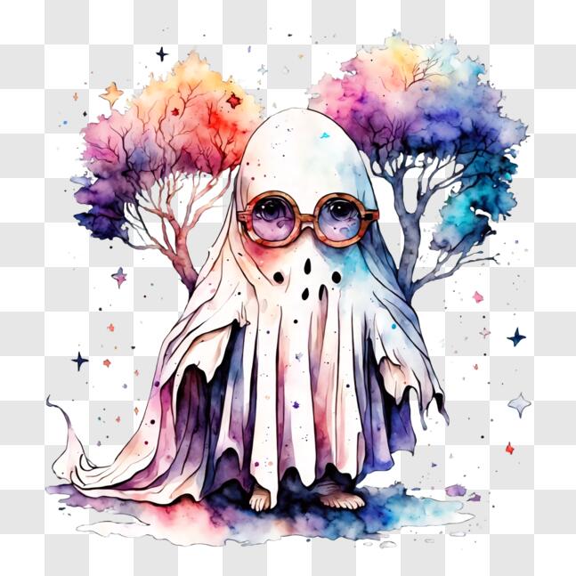 Download Illustration of a Ghost with Glasses in Front of Trees PNGs ...