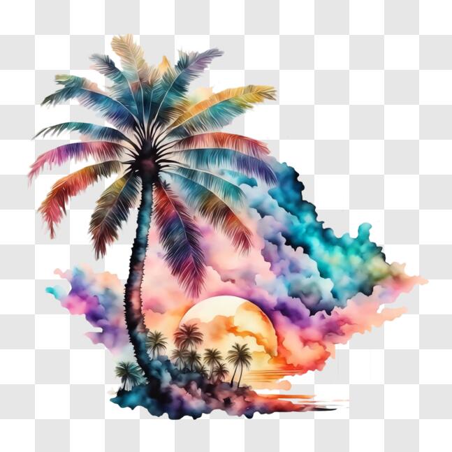 Download Colorful Palm Tree Sunset Wallpaper PNG Online - Creative Fabrica