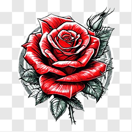 Scarica Realistico tatuaggio di una rosa rossa su carta o tela PNG