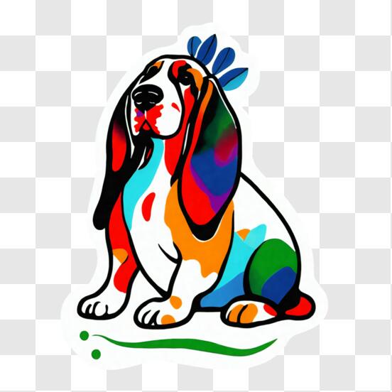 Download Colorful Basset Hound Dog Sitting PNG Online - Creative Fabrica