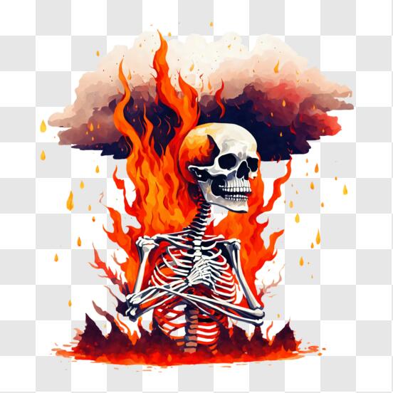 Esqueleto com fogo e água na mão ilustração 3d