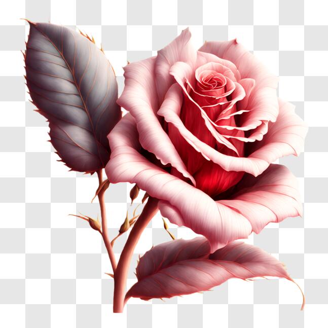 Download Beautiful Pink Rose with Green Leaves PNG Online - Creative ...