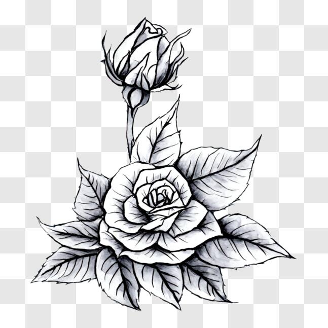Download Rose Drawing for Tattoos and Wall Art PNG Online - Creative ...