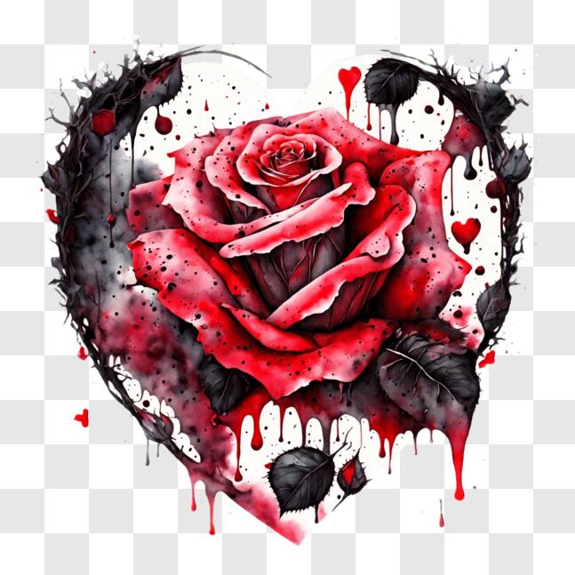 Download Abstract Red Rose Heart with Dripping Blood PNGs Online
