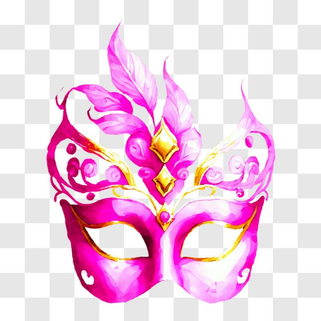 Download Elegant Pink Masquerade Mask with Intricate Floral Designs PNG