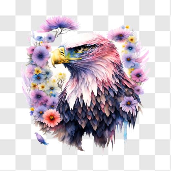 Download Majestic Eagle Painting with Floral Background PNG Online -  Creative Fabrica