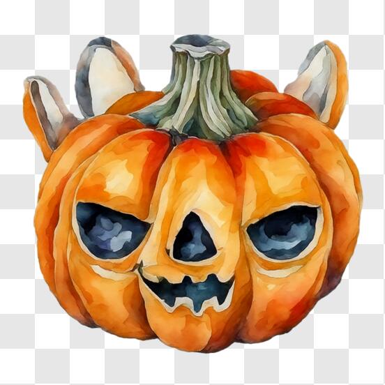 Abóbora Assustadora De Halloween Com Chifres PNG , Ilustração