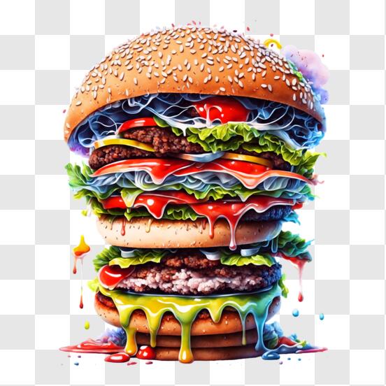 Download Colorful Burger Sticker - Food Advertisement PNG Online - Creative  Fabrica
