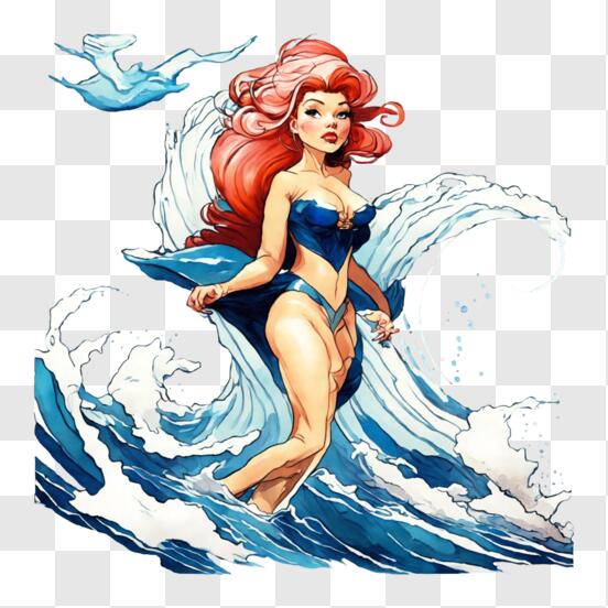 Descarga Arte de fans de La Sirenita de Disney - Mujer con pelo rojo largo  y ojos azules en el agua PNG En Línea - Creative Fabrica