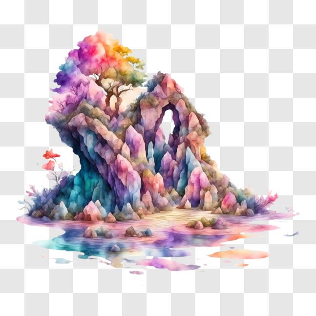 Download Colorful Rock Island in the Water with Trees and Flowers PNGs ...