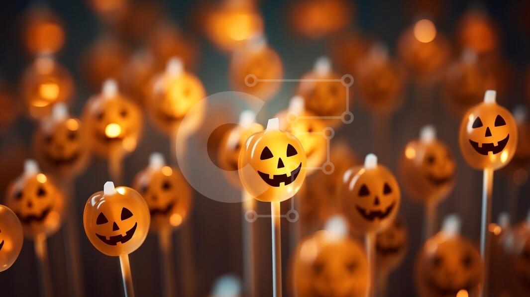Brightly Lit Pumpkin Lollipops for Halloween stock photo | Creative Fabrica