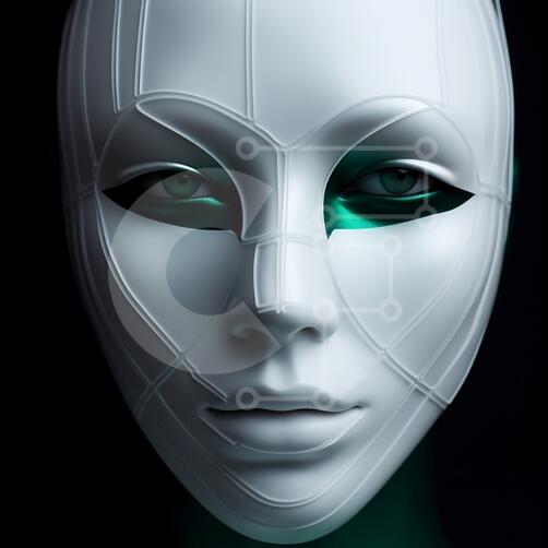 Maschera bianca con occhi verdi - Foto artistica foto stock