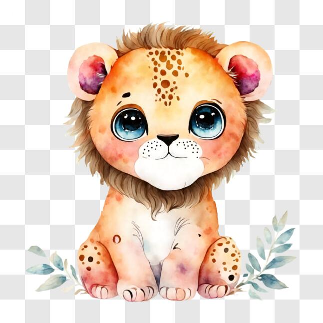 Download Cute Watercolor Baby Lion Artwork PNG Online - Creative Fabrica