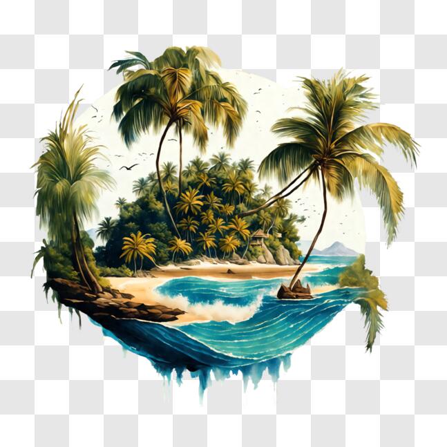 Download Tropical Island Painting with Palm Trees and Ice PNGs Online ...