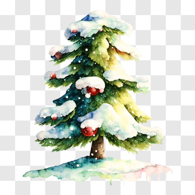 Download Christmas Tree Watercolor Painting with Snow PNG Online ...