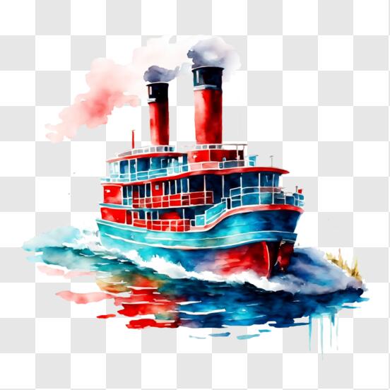 Download Red, White, and Blue Steamboat on Choppy Waters PNG Online - Creative  Fabrica