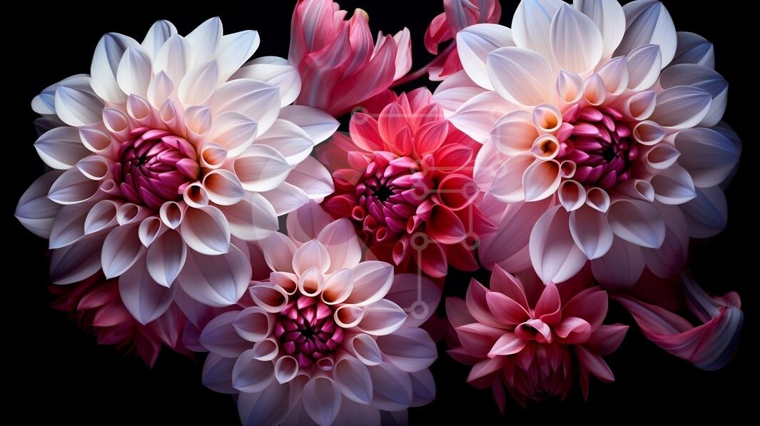Beautiful Dahlia Flowers in Pink and White stock photo | Creative Fabrica