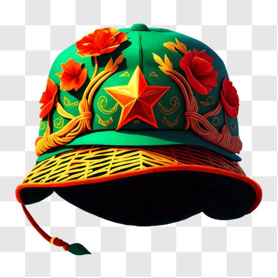 Stylischer grüner Hut mit Blumenmuster und verstellbarem Riemen PNG online  herunterladen – Creative Fabrica