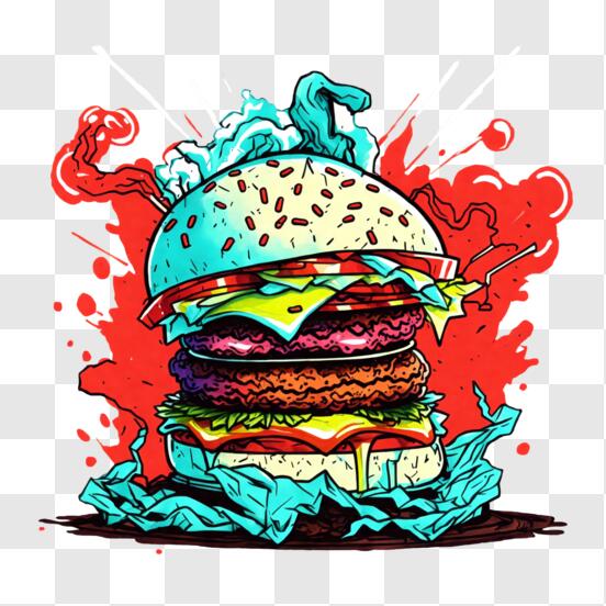 Download Colorful Burger Sticker - Food Advertisement PNG Online - Creative  Fabrica