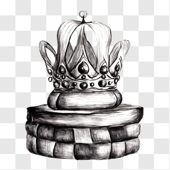 Baixe Desenho de Peças de Xadrez em Preto e Branco com Coroa PNG
