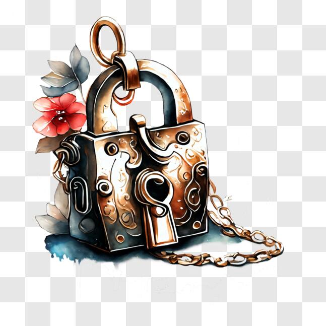 Télécharger Dessin en noir et blanc d'un cadenas ancien avec des fleurs ...