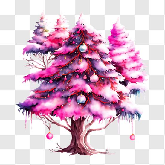 Baixe Árvore de Natal Rosa Festiva Decorada com Enfeites e Flocos de Neve  PNG - Creative Fabrica