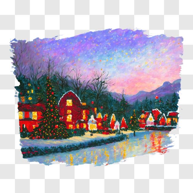Download Winter Wonderland Painting with Snowy Landscape PNG Online ...