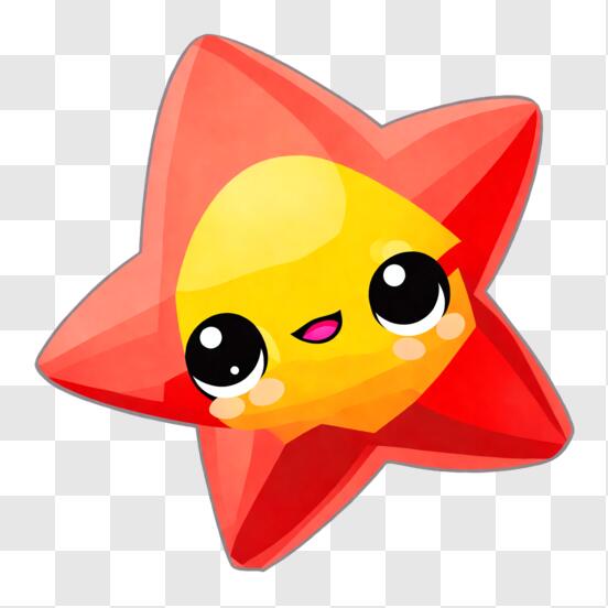 Niedlicher roter Stern-Aufkleber mit lächelndem Gesicht und großen Augen  PNG online herunterladen – Creative Fabrica