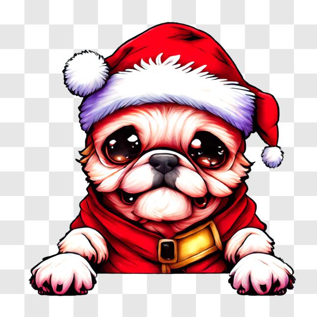 Download Adorable Pug Dog with Santa Hat PNGs Online - Creative Fabrica