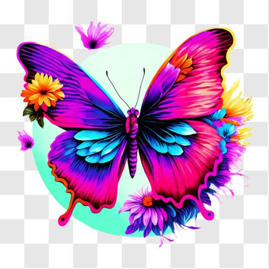 Télécharger Papillon vibrant sur une fleur PNG En Ligne - Creative