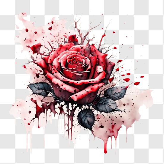 Download Abstract Painting of Red Rose with Dripping Blood PNGs Online ...